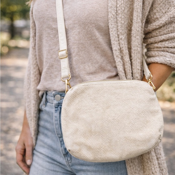 Jen & Co Handbags - Jen & Co Cream Crossbody Bag Neutral Minimal Vegan Leather Strap Gold Hardware